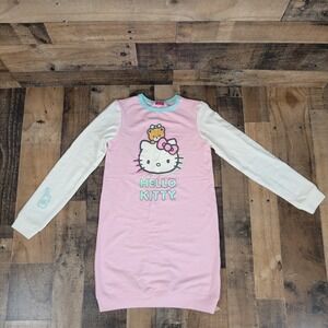 Hello Kitty by Sanrio Carnaval Sweater Dress Sleep Shirt Girl's 12 Pink‎ White